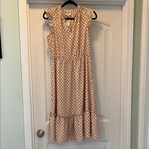 LOFT Beige Geometric Midi Dress